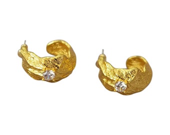 Moonlight antiek kristalgoud dikke oorringen statement chunky hoops 18k verguld messing