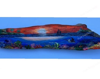 Real Local Beach Driftwood Painted with Ocean Scene