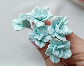 Turquoise bloem haarspelden, aqua blauwe bruidshaarspelden set. Bruiloftshaarspelden met blauwe bloemen