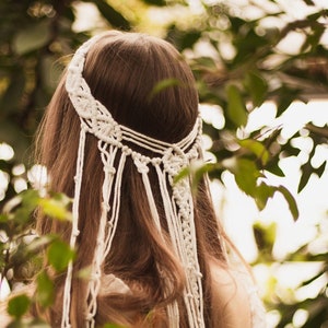 Boho headpiece, boho veil for rustic wedding. Macrame veil, boho bridal shower headpiece.