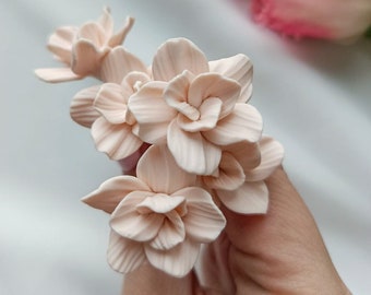 Peach flower hair pins,  bridal hair pins, small flowers headpiece. Blush Peach wedding hair piece.
