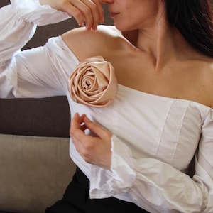 Gold rose flower brooch,Satin brooch corsage. Elegant Mother of bride ,woman accessory broach pin.