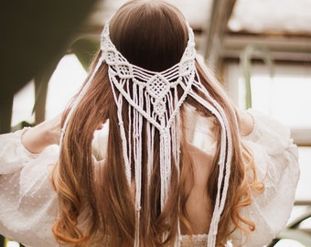 Boho wedding veil, macrame veil. Bohemian headpiece, rustic wedding veil.