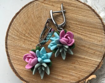 Pastel earrings, succulent earrings, cute plant earrings, botanical earrings, mini nature earrings for fairy kei.