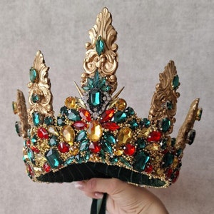Medieval crown, rhinestone king crown, queen crown adult, Rainbow birthday crown.