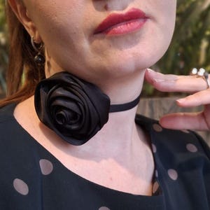 Black rose choker, silk flower choker. Black rosette necklace for woman.