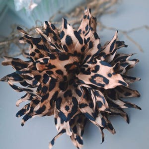 Silk Leopard  brooch, oversized flower brooch, shoulder corsage. Mother of bride brooch pin. Valentine Day Gift for woman.