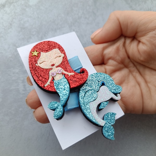 Mermaid hair clip for girls. Under the see birthday gift. Glitter hair clips baby, toddler gift.