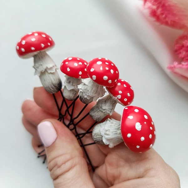 Red mushroom hair pin. Amanita muscaria polka dot mushroom. Cottagecore jewelry