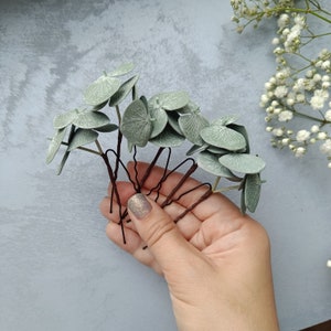 Eucalyptus hair pins Greenery bridal hair pins. Green leaves bridal hair accessories set of 5.