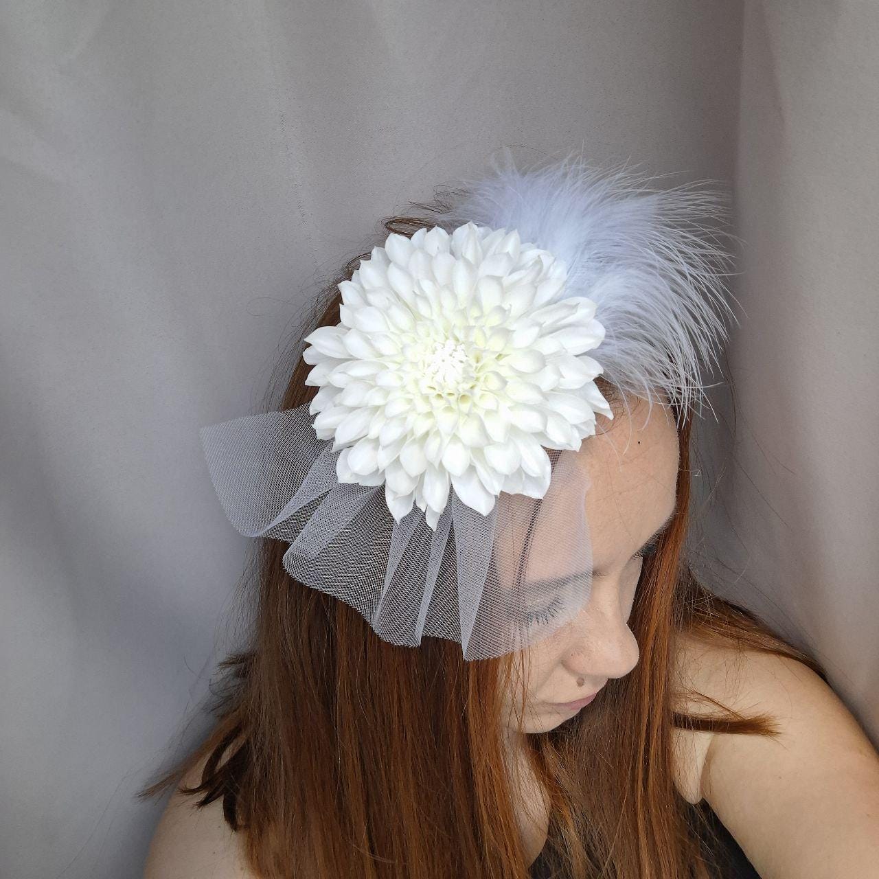 Wedding Fascinator Hair Clip With Birdcage Veil. White  display picture 1