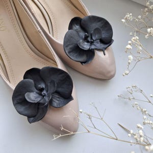 Black orchid shoe clips, tropical shoe charm. Flower shoe clips set of 2.
