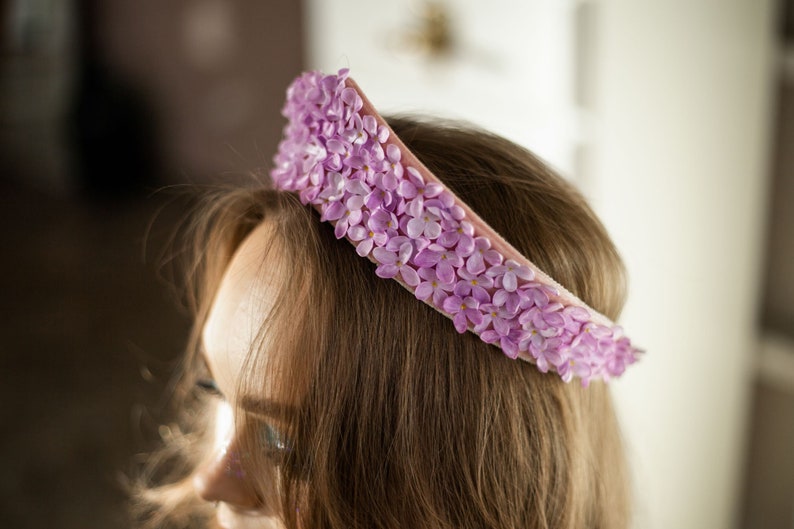 Lilac flower crown, Kokoshnik crown,floral tiara. purple bridal tiara. Lavender crown for wedding ,purple flower crown. image 7