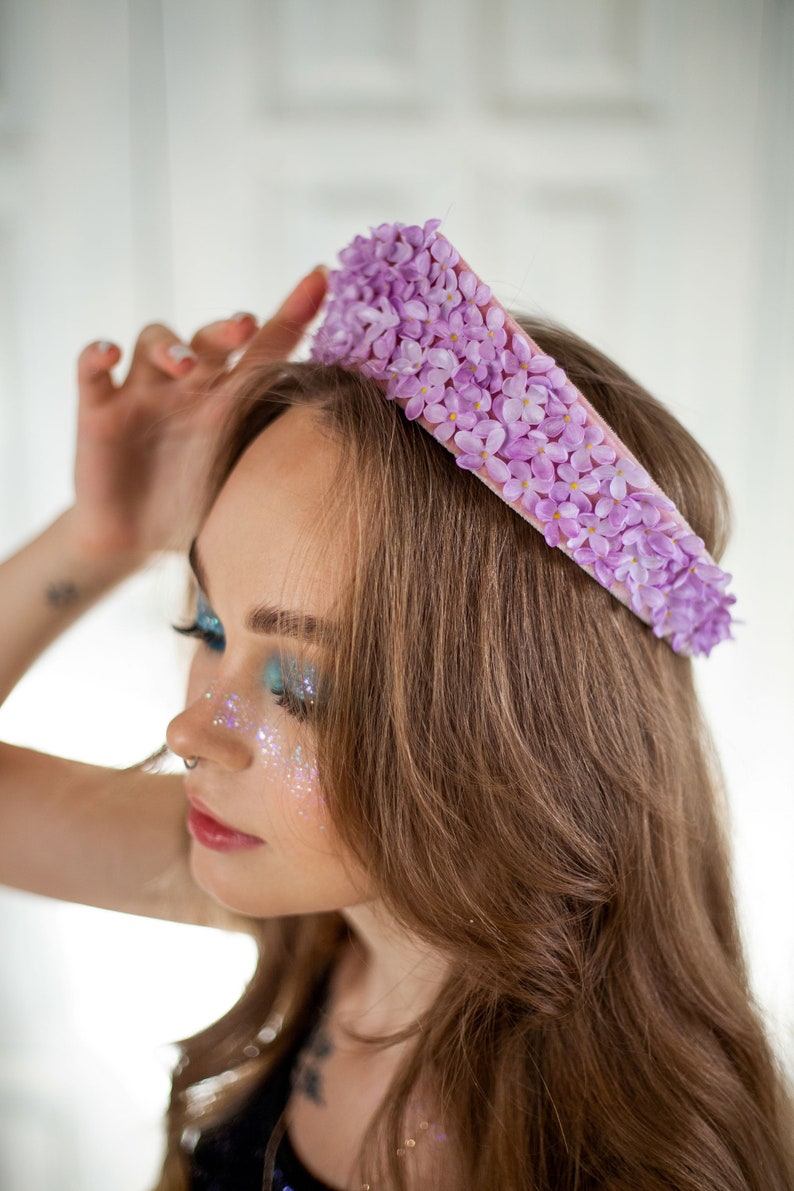 Lilac flower crown, Kokoshnik crown,floral tiara. purple bridal tiara. Lavender crown for wedding ,purple flower crown. image 3