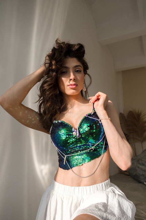 Emerald Mermaid Bra, Green Sequin Bra. Burning Man Rave Bra Top for Mermaid  Party Costume. -  Canada