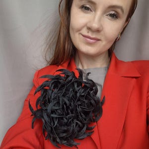 Black flower brooch,Silk fabric brooch pin, Brooches Gift for woman.