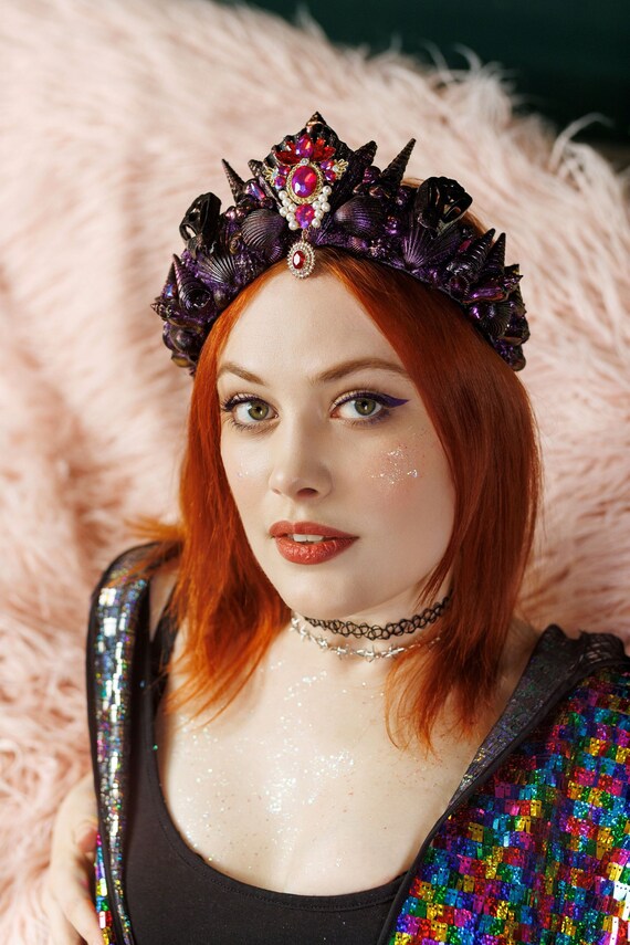 Black Mermaid Crown, Burning Man Outfit Rave Costume, Siren  display picture 2
