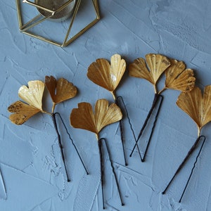 Gold leaf hair pins, Ginkgo hair pins, Art deco wedding hair pins. Gold Ginko hairpin. Gingko jewelry. image 9