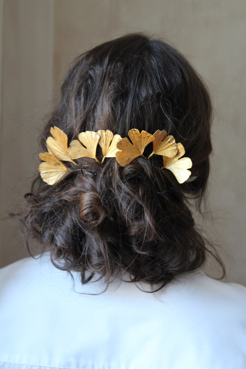 Gold leaf hair pins, Ginkgo hair pins, Art deco wedding hair pins. Gold Ginko hairpin. Gingko jewelry. image 4
