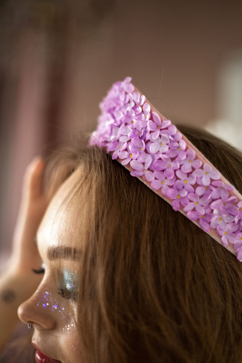 Lilac flower crown, Kokoshnik crown,floral tiara. purple bridal tiara. Lavender crown for wedding ,purple flower crown. image 9