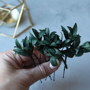 Greenery hair pins Myrtle wedding hair pins set of 5. Dark Green leaf hair pins. Greenery hair piece