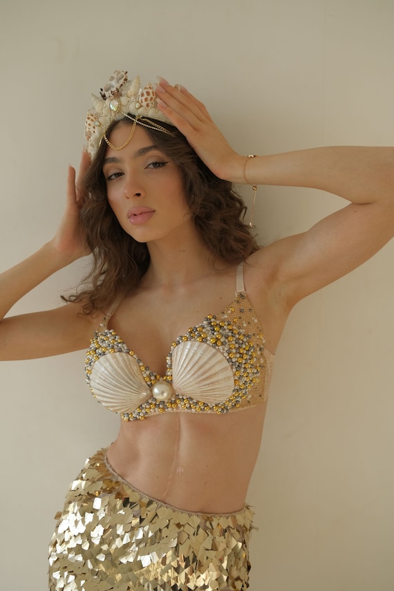 Buy Mermaid Seashell Bra 36-38C in Stock, Mermaid Costume, Siren Costume.  Rave Bra,halloween Costume Ariel Online in India 