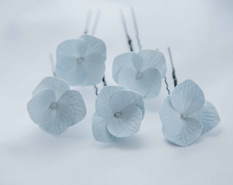 Dusty blue wedding hair pins. small flowers hair flowers hydrangea Set of 5. Blue flower hair pins. bridal hair pins, floral hair piece.