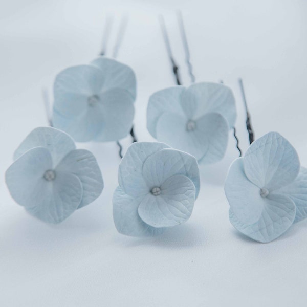 Dusty blue wedding hair pins. small flowers hair flowers hydrangea Set of 5. Blue flower hair pins. bridal hair pins, floral hair piece.