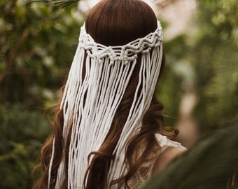 Macrame veil, Boho wedding veil for boho bridal shower, festival wedding headpiece.