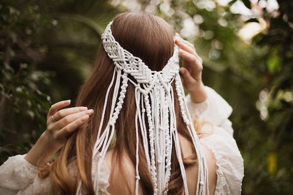 Macrame Headpiece Bridal Wedding Event Boho Handmade Macrame Veil, Macrame Wedding Veil, Boho Veil, Macrame  main image 4