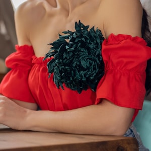 Dark Green flower brooch. Mother bride brooch. Satin fabric brooch Chrysantemum. Gift for woman.