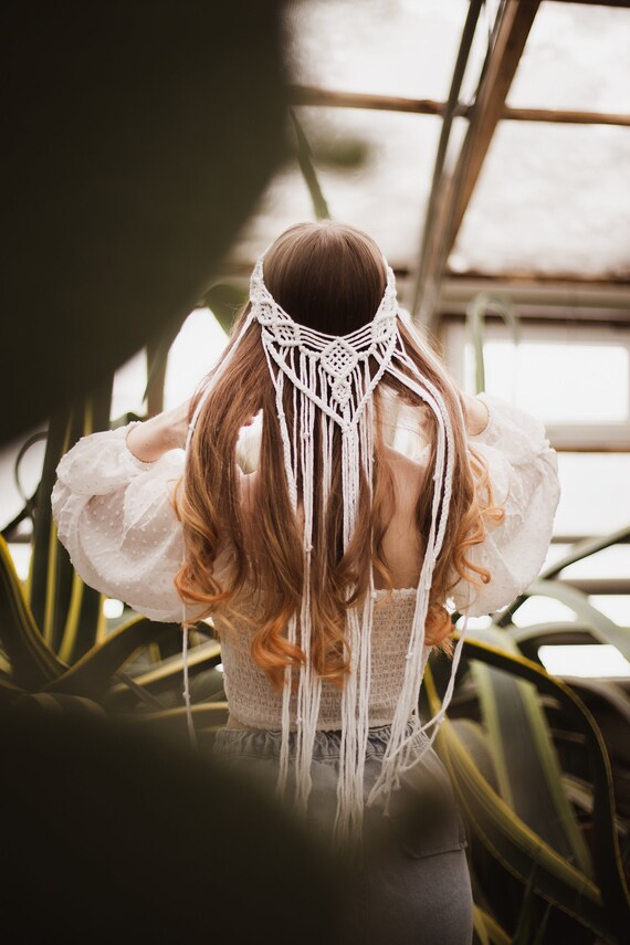 Macrame Headpiece Bridal Wedding Event Boho Handmade Macrame Veil, Macrame Wedding Veil, Boho Veil, Macrame  main image 2
