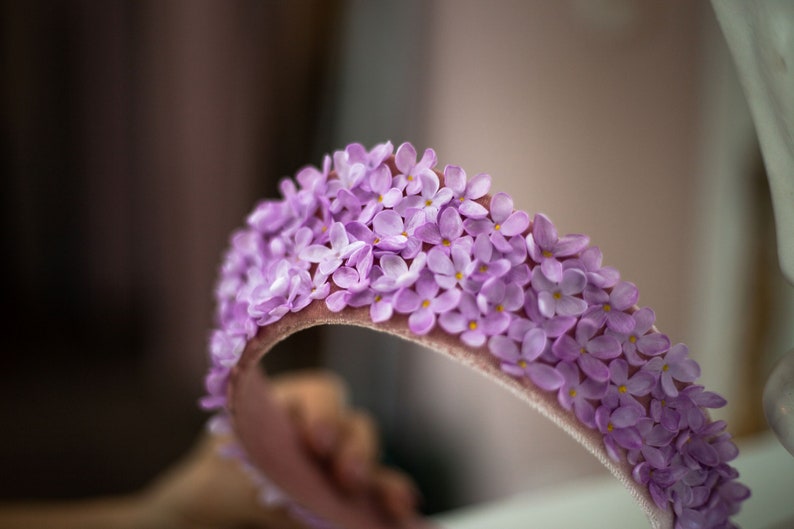 Lilac flower crown, Kokoshnik crown,floral tiara. purple bridal tiara. Lavender crown for wedding ,purple flower crown. image 8