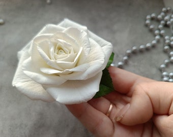 Ivory rose hair clip. Real touch flower hair clip is bridal hair piece.
