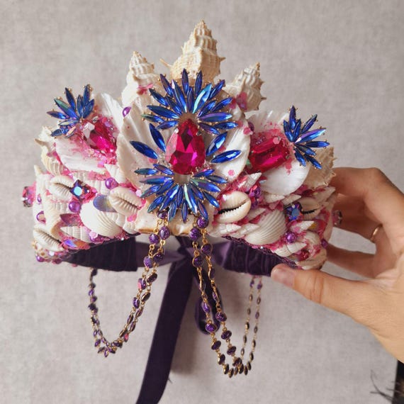 Mermaid Crown. Pink Rhinestone Seashell Crown for Burning  display picture 1