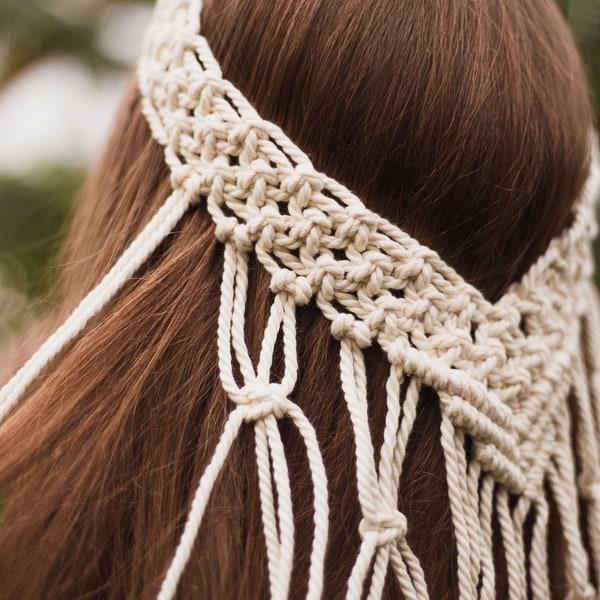 Ivory Boho veil wedding,  macrame veil, rustic wedding headpiece.