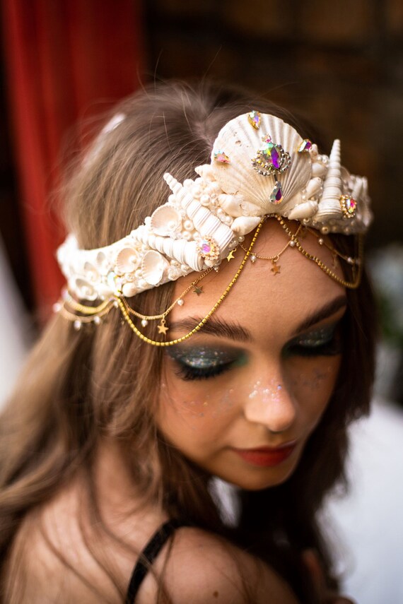 Pearl Mermaid Crown. Fantasy Bridal Crown, Seashell Crown is  display picture 1