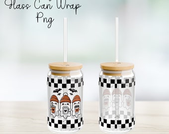 Halloween Ghost Libbey 16 oz Glass Can Wrap Png, Fall Glass Can Wrap, Libbey Glass Tumbler Wrap, Spooky Glass Wrap, Coffee Lover Can Wrap