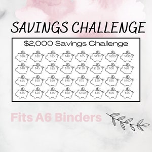 SAVINGS CHALLENGE PRINTABLE » A6 size » 2,000 savings challenge » cash envelope » budget binder » cash spending » cash stuffing
