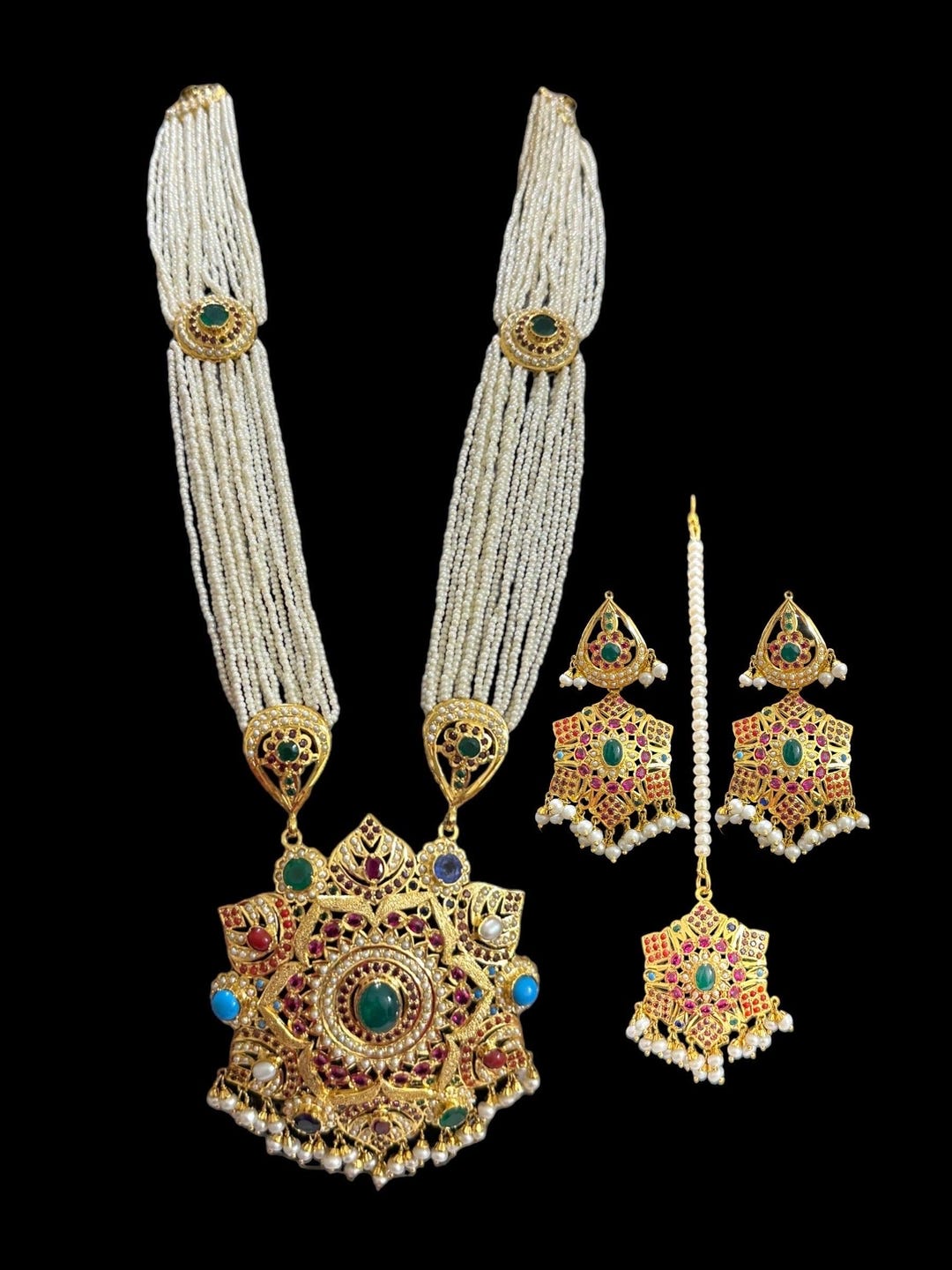 Ruby Emerald Jadau Rani Haar: Gold Plated Silver Deccan Jewelry - Etsy