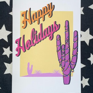 Joyeuses fêtes, carte de voeux, cactus, désert, Noël, carte, mignon, guirlande lumineuse, sud-ouest, nature