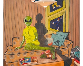 Alien Painting Surreal Retro 70s Throwback Art