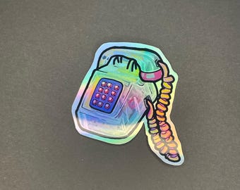 Holographic Lucite Phone Sticker Decal Waterbottle Laptop Phone Decal Cool Transparent 90s Telephone Fun Decals