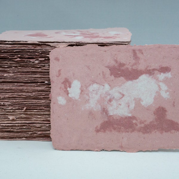 Handmade Paper Recycled | 5 A6 Pink Marbled Deckle Edge Sheets-- 4x6 in