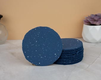 Handmade Recycled Paper Circles | Navy Blue, Silver Flecks (3 inch)