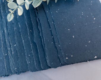 Recycled Handmade Paper | Navy Blue with Silver Flakes | 5 per order
