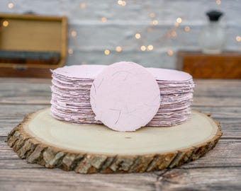 Handmade Paper Recycled | 10 Pink Rainbow Sprinkle Threads Deckled Edge Circles 3 inch