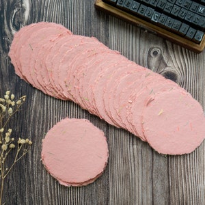 Handgeschöpftes Papier Recyclingpapier | 3-Zoll-Wassermelone Fäden mit Büttenrand Papierkreise 10 pro Bestellung