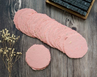 Handmade Paper Recycled | 3 inch Watermelon Threads Deckled Edge Paper Circles 10 per order