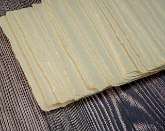 Pale Yellow Handmade Recycled Paper | Deckle Edge, Lino Printing